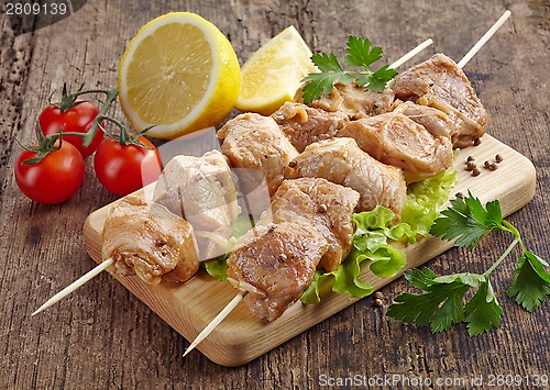 Image of raw marinated pork kebab meat