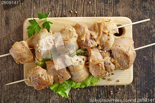 Image of raw marinated pork kebab meat