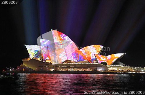 Image of SYDNEY, AUSTRALIA - JUNE 2, 2014; Sydney Opera Hosue illuminated