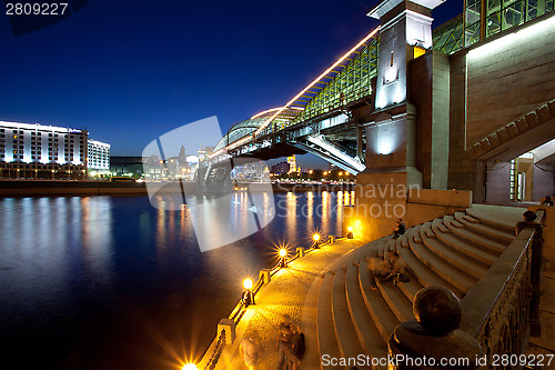 Image of moscow city night landscape with a bridge