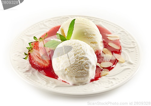 Image of Strawberry dessert with ice cream