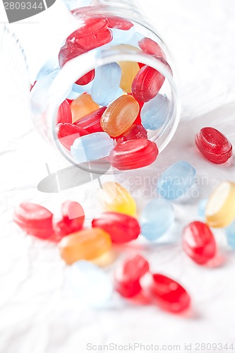 Image of colorful candies in glass jar