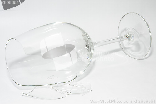 Image of Shattered broken-down wine glass with sharp shards