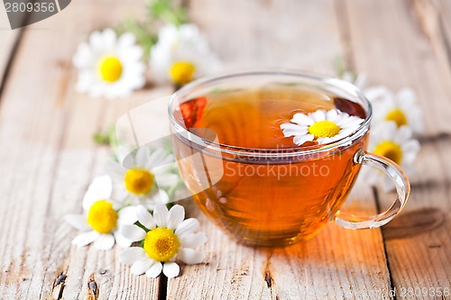 Image of cup of tea with chamomile flowers