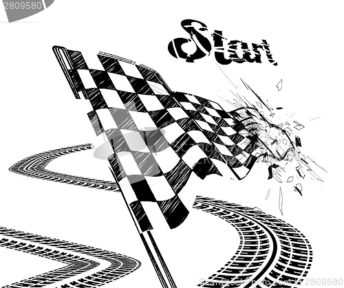 Image of Drawing checkered flag with tire track