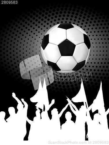 Image of Soccer ball (football) with silhouettes of fans