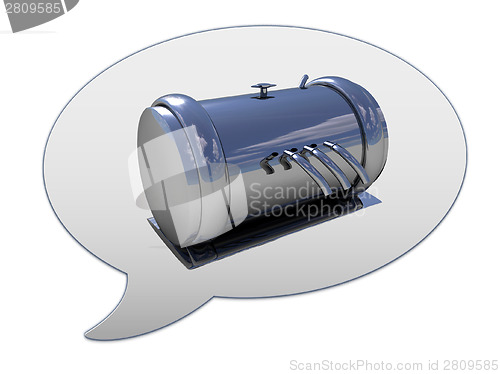 Image of messenger window icon and chrome metal pressure vessel 