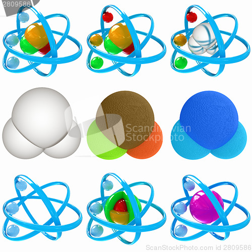 Image of Set of 3d illustration of a leather water molecule