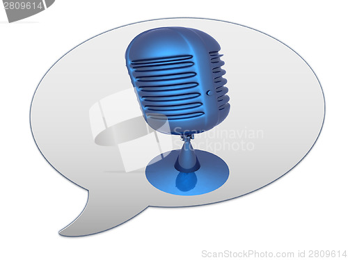 Image of messenger window icon and blue metal microphone 