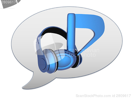 Image of messenger window icon. Blue headphones and note