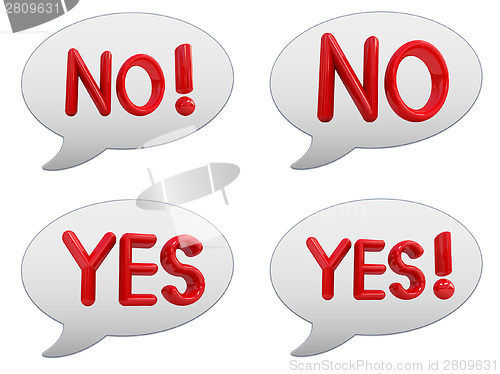 Image of Set of messenger window icon. 3d Red text " YES" and " NO"