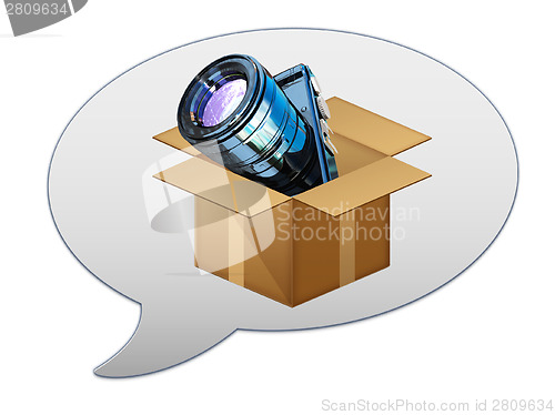 Image of messenger window icon and camera out of the box 