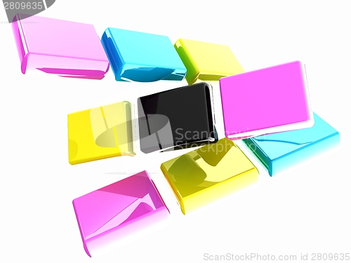 Image of Glossy CMYK cubes on white 
