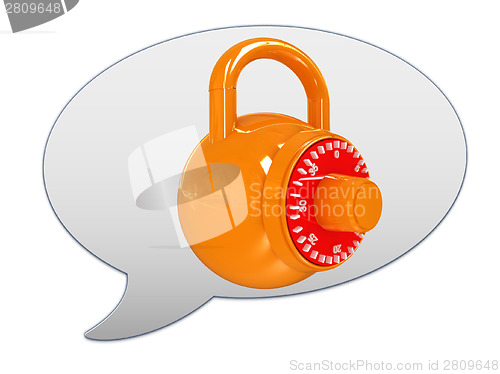 Image of messenger window icon. Security concept with metal locked combin