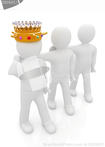 Image of 3d people - man, person with a golden crown and 3d man