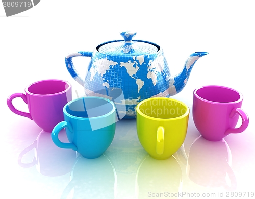 Image of colorfull cups and teapot for earth