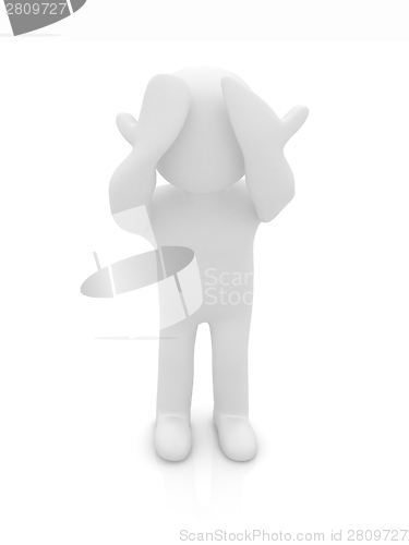 Image of 3d personage with hands on face on white background. Series: hum