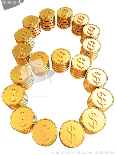 Image of Number "eight" of gold coins with dollar sign