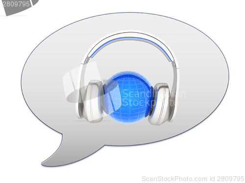 Image of messenger window icon. 3d illustration of earth listening music 