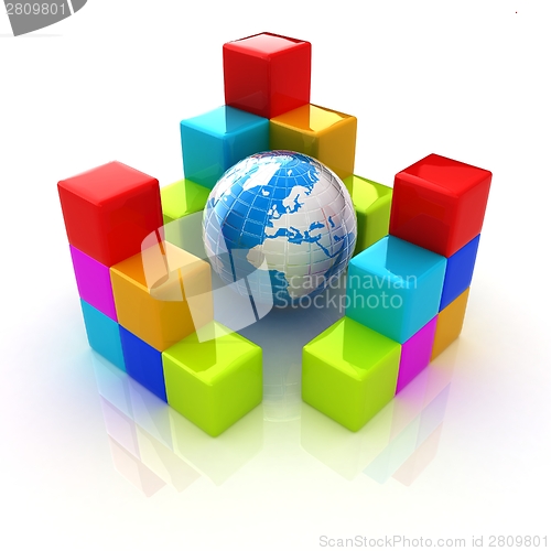 Image of colorful block diagram. Global concept
