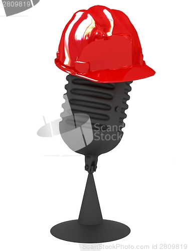 Image of New 3d concept of technology education with microphone and hard 
