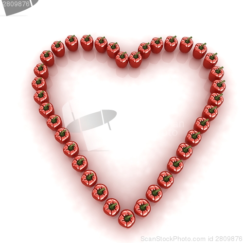 Image of Bulgarian Pepper Heart Shape, On White Background