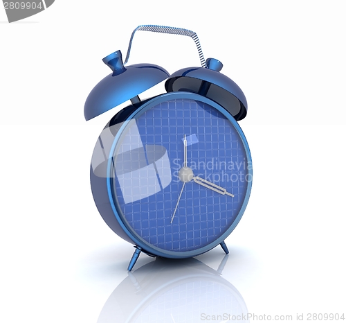 Image of 3d illustration of glossy alarm clock against white background 