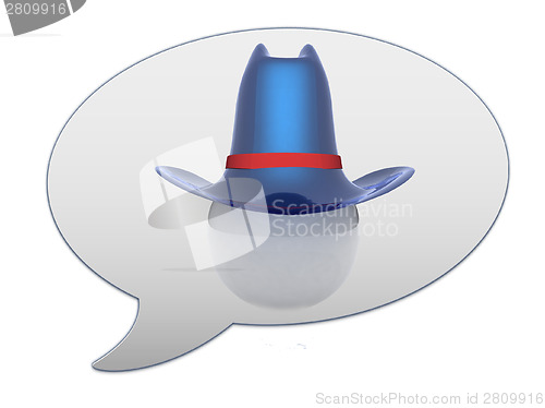 Image of messenger window icon. 3d blue metallic hats on white ball. Sapp