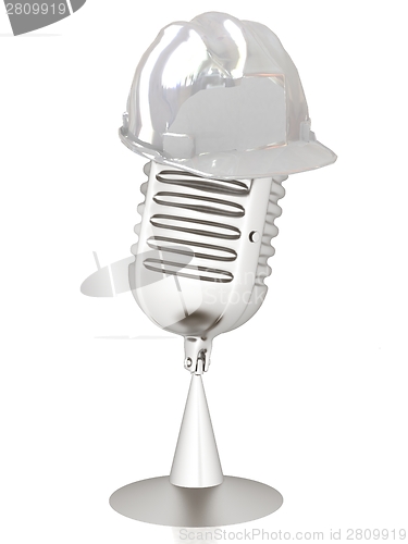 Image of New 3d concept of technology education with microphone and hard 