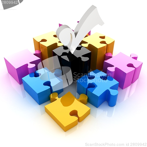 Image of Puzzle of the four elements. Conceptual image - a palette CMYK