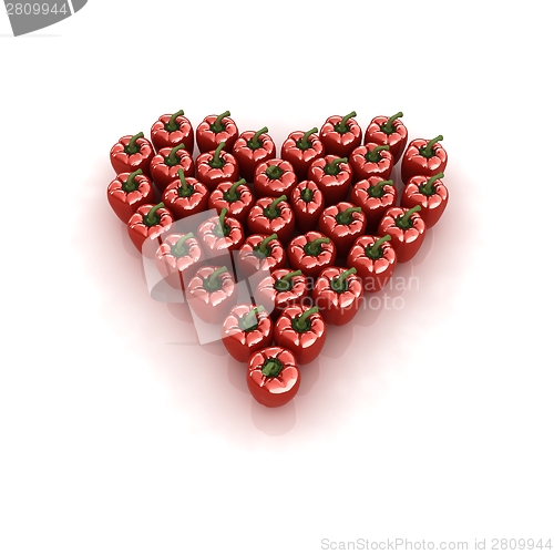 Image of Bulgarian Pepper Heart Shape, On White Background
