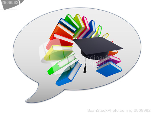 Image of messenger window icon and Colorful books like the rainbow and gr