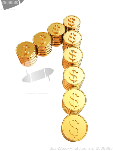 Image of Number "one" of gold coins with dollar sign