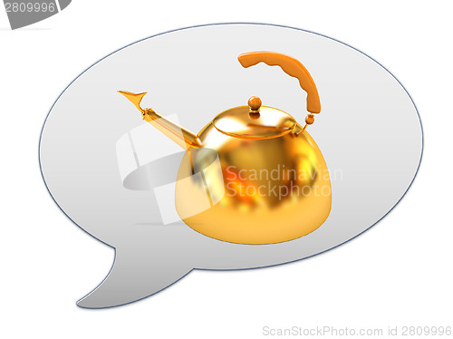 Image of messenger window icon and glossy golden kettle 