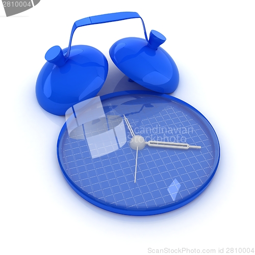 Image of 3d illustration of glossy alarm clock against white background 