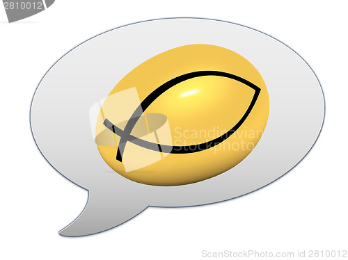 Image of messenger window icon and Gold egg with a symbol of Christianity
