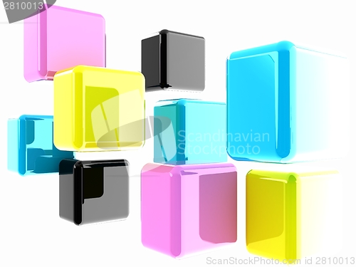 Image of Glossy CMYK cubes on white 