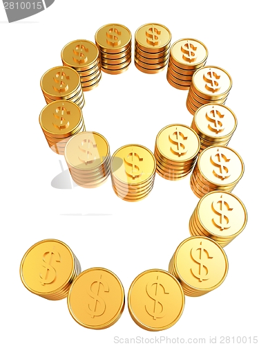 Image of Number "nine" of gold coins with dollar sign