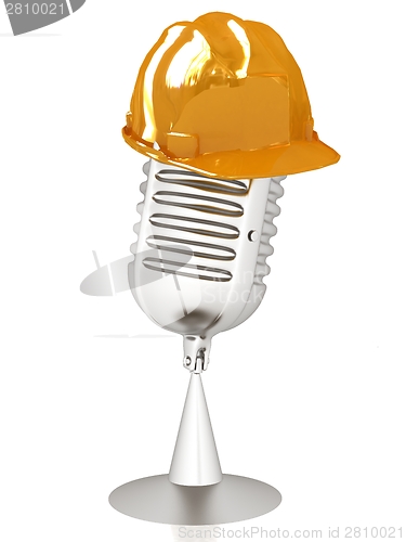 Image of New 3d concept of technology education with microphone and hard 