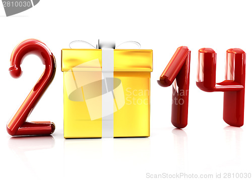 Image of Abstract 3d illustration of text 2014 with present box