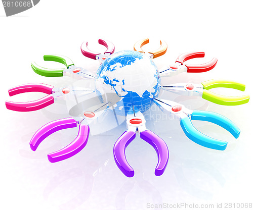 Image of Colorful pliers to work and earth. Global tools concept