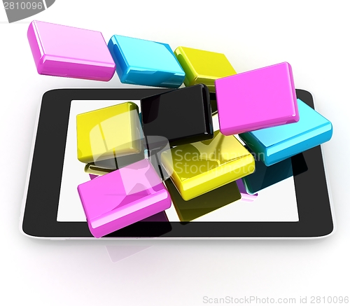Image of Tablet PC with colorful CMYK application icons isolated on white
