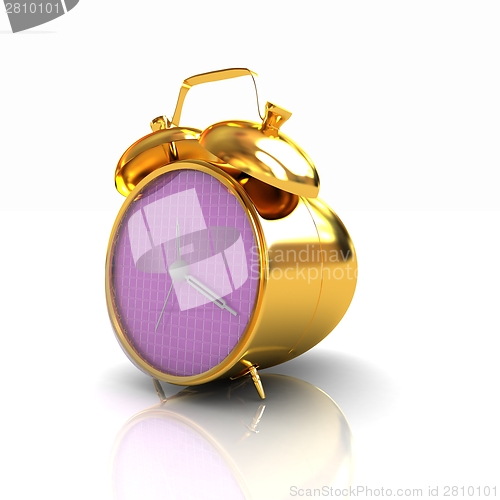 Image of 3d illustration of glossy alarm clock against white background 