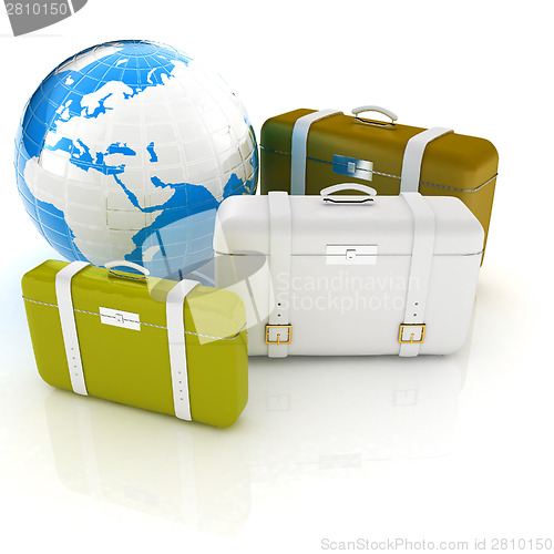 Image of travel bags and earth on white 