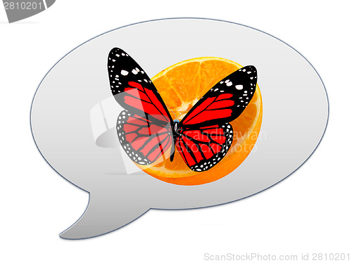 Image of messenger window icon and Red butterflys on a half oranges