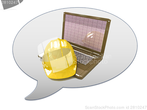 Image of messenger window icon and hard hat. Technical engineer concept 