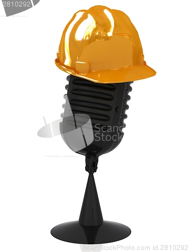 Image of New 3d concept of technology education with microphone and hard 