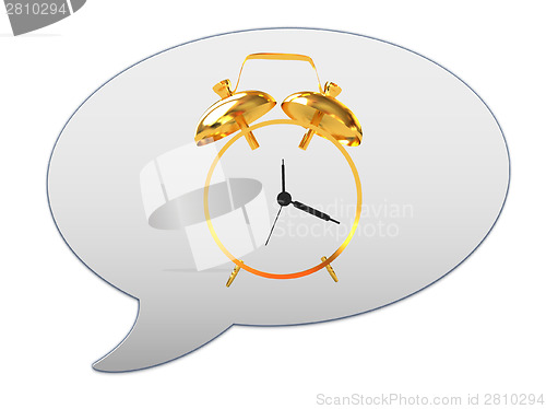 Image of messenger window icon. Gold alarm clock icon 