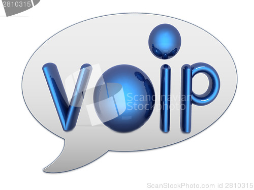 Image of messenger window icon and Blue metallic word VoIP 