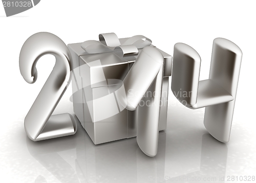 Image of Abstract 3d illustration of text 2014 with present box